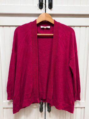 LOFT Women’s Medium Pink Open Front Cardigan Sweater Ribbed Trim